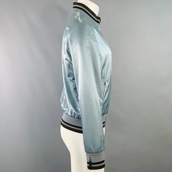 MAISON MARGIELA Size S Blue Grey Contrast Trim Satin Bomber Jacket - Picture 2 of 13